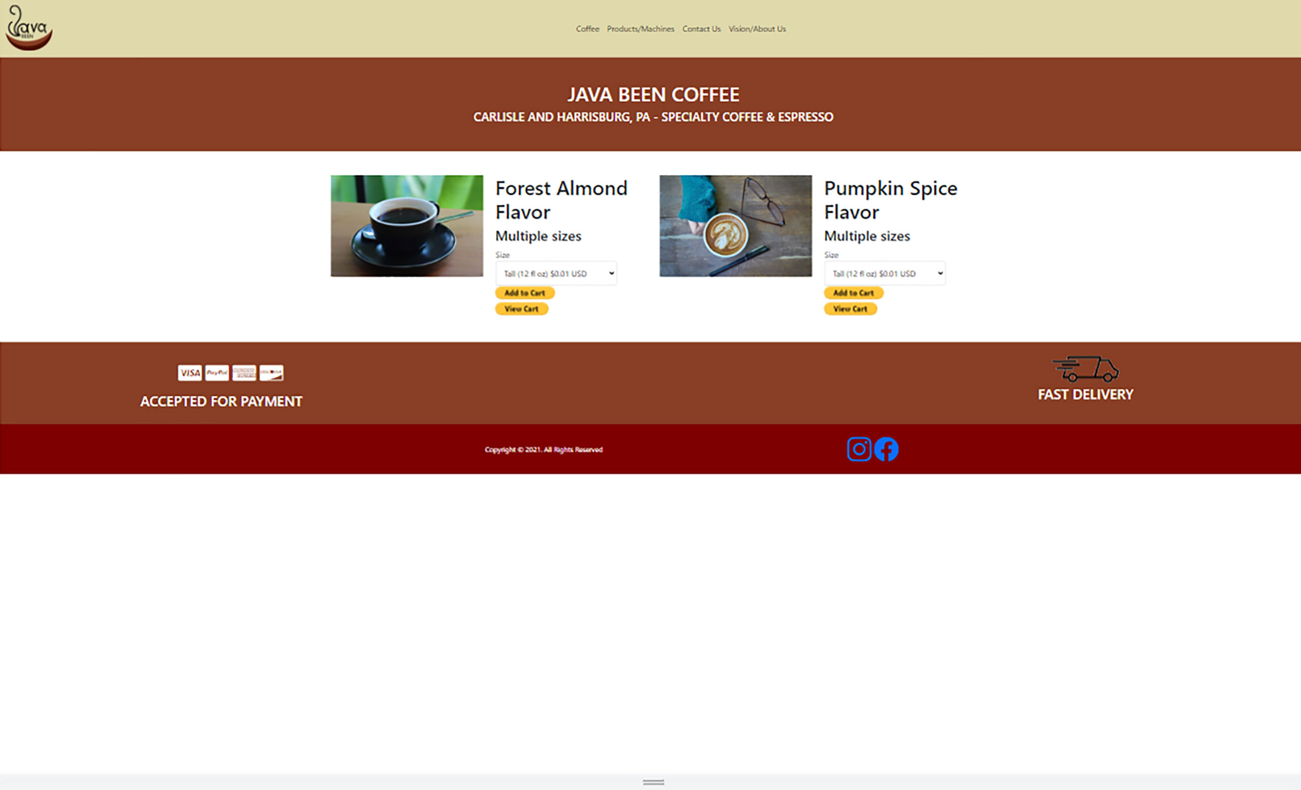 Desktop view for JavaBeen home page