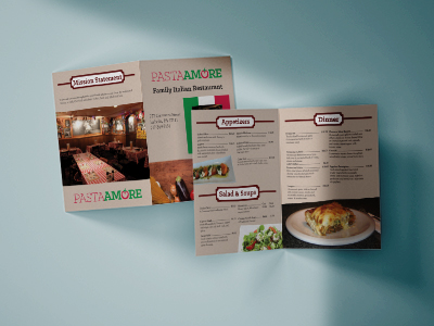 Menu Mockup for PastaAmore